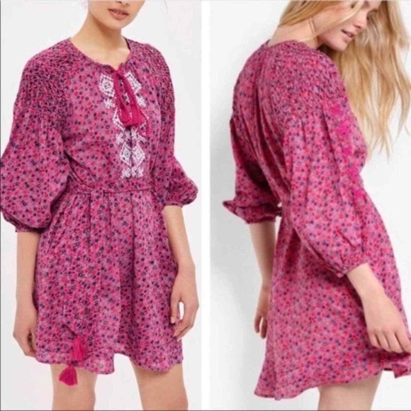 TOPSHOP Ditsy Smocked Mini Dress Pink Floral Size 6 - Picture 1 of 11